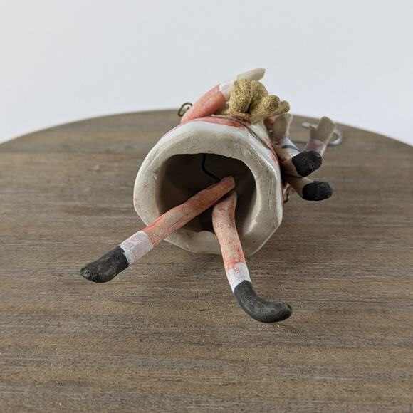 Handmade Santa Christmas Ornament Dangle Skinny Leg OOAK Clay Unique Tradition - Picture 5 of 8